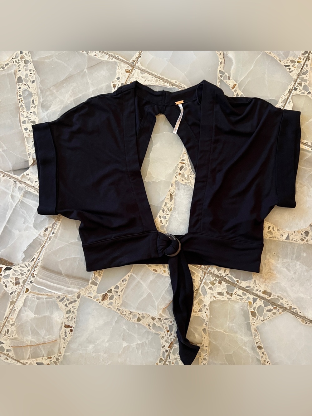 Free People Black Cutout Tie-Front Crop Bandeau Top